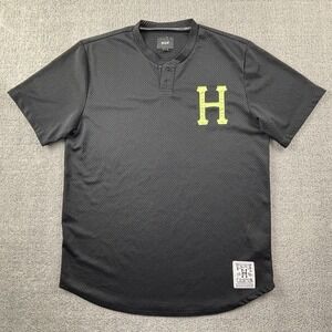 HUF Black Short Sleeve Jersey with Lime Green H Logo